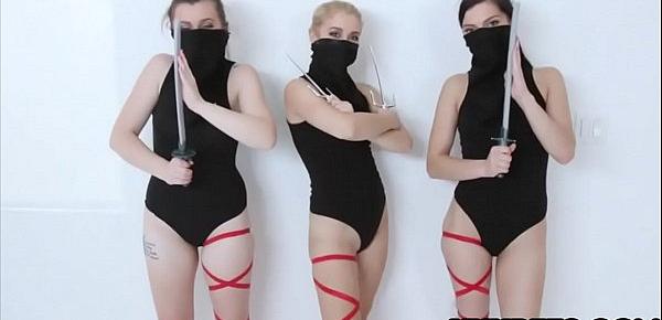  Three sexy teen ninjas fucked by a lucky dude